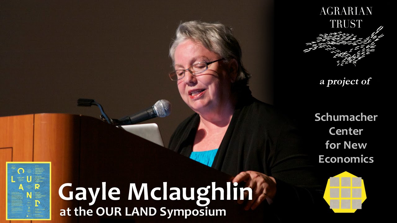 Gayle Mclaughlin speaking at OUR LAND Symposium