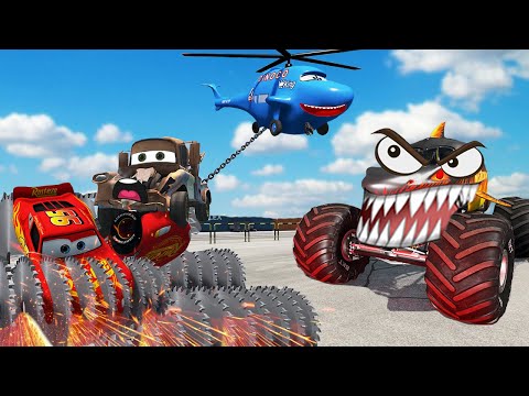 POOR LIGHTNING MCQUEEN VS MONSTER SHARK CHICK HICKS 😥