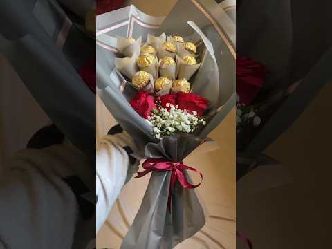 Ferrero Rocher and Rose Bouquet♥️ #ferrerorocher #bouquet #rosebouquet #chocolatebouquet #love