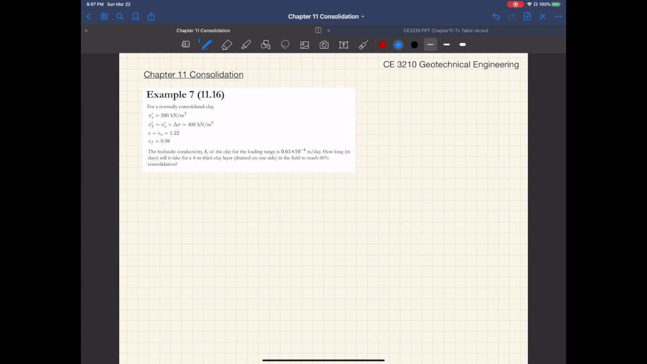 Chapter 11 Consolidation - Example 7 (Time rate of consolidation)