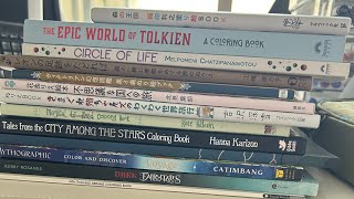 Coloring book haul and some completed pages