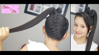 Trenza Diagonal terminada en Lazo Alto! - Diagonal Braid into Ponytail Bow! | Chikas Chic