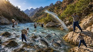Nomadic life: 🏔️ Crossing the raging river 🌊 | Nomadic style fishing |