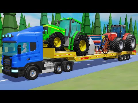 Brand New Tractor from the Factory - I Transport Agricultural Machines on a Long Tow Truck
