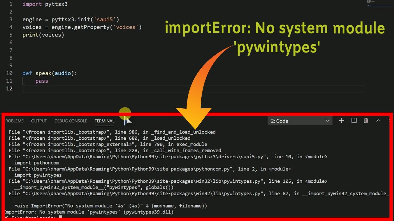 importError: No system module 'pywintypes' [Python 3.9.1 Fix] 2021