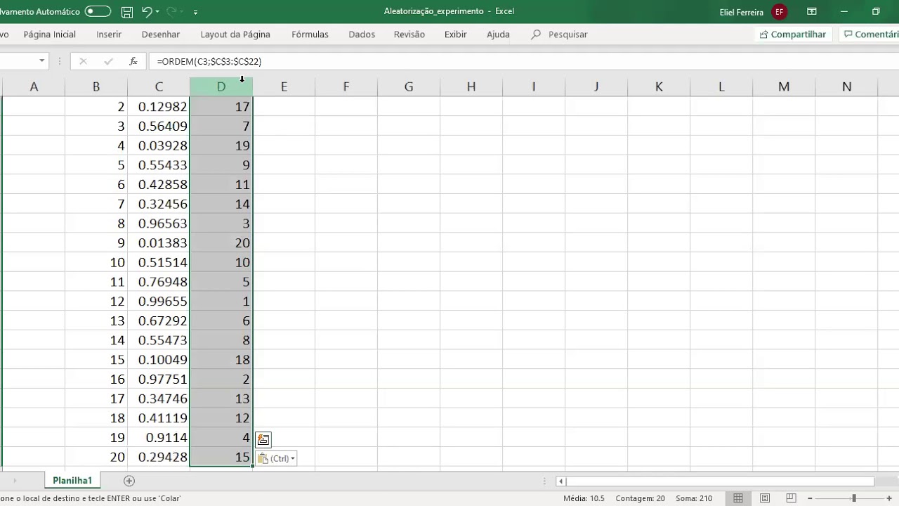 Sorteio de experimentos em blocos casualizados (DBC) utilizando Excel