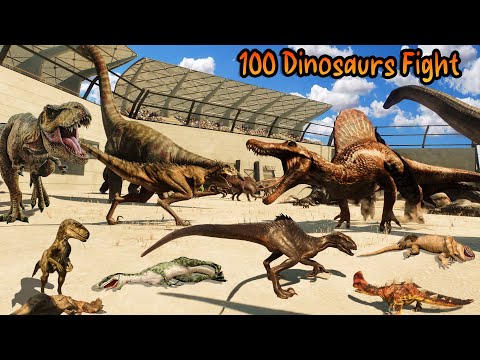100 Dinosaurs Fight in Colosseum Jurassic World Evolution 2 included T-Rex, Indominus Rex, & Raptor