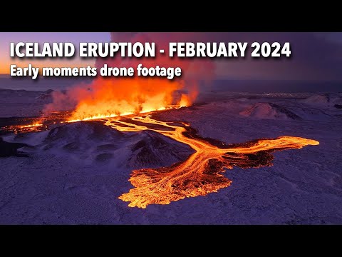 Iceland Volcano Eruption Drone Footage - February 8th 2024 - Sundhnúkagígaröðin Crater Row