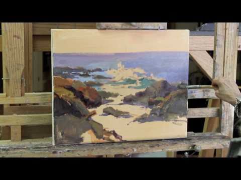 Dee Beard Dean demonstrates how to paint from a study of a plein air Laguna Beach Seascape
