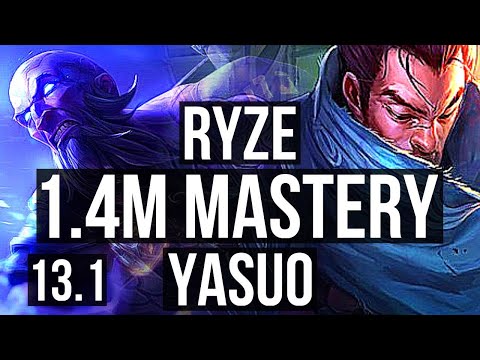 RYZE vs YASUO (TOP) | 6/1/5, 1.4M mastery, 600+ games, Dominating | KR Grandmaster | 13.1