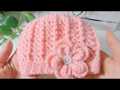 Easy & Quick Crochet Baby Girl Flower Hat 0-3 Months #crochet #babyhat #girl