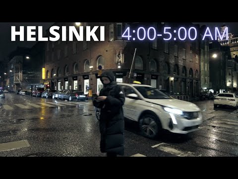 Rainy Saturday Night Walk as the Bars and Clubs are closing | Helsinki, Finland (Nov 2022)