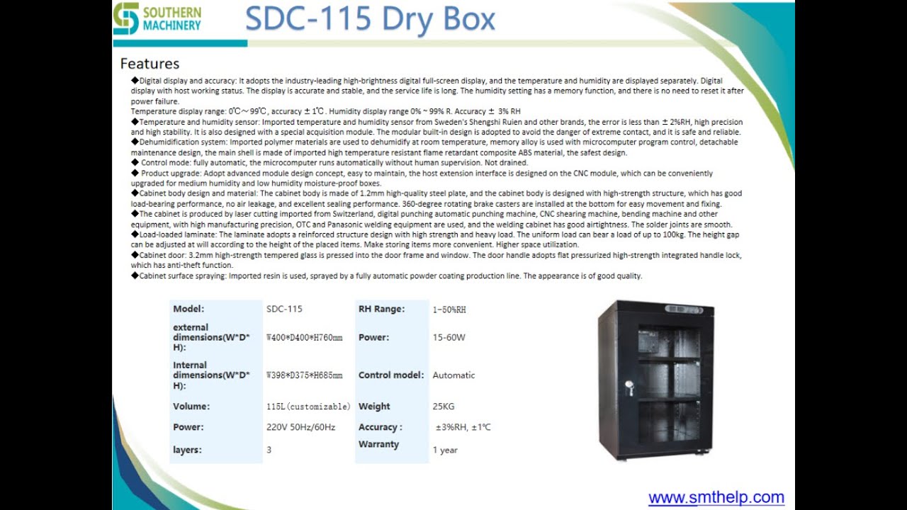 SDC-115 Dry Box for PCBA and Component Storage | Southern Machinery