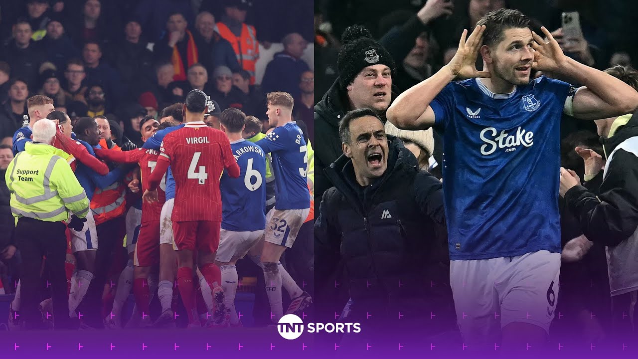 CRAZY FULL-TIME SCENES at Goodison Park as Everton & Liverpool players BRAWL! 🫨