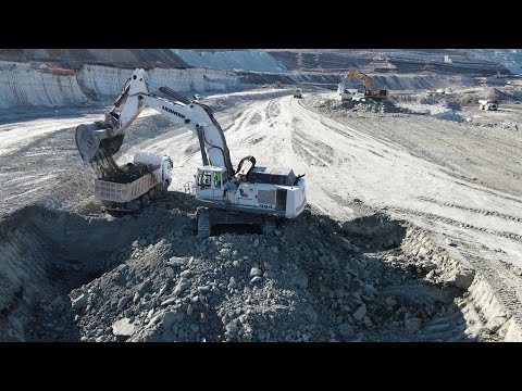 Liebherr 984 Excavator Loading Mercedes & MAN Trucks - Labrianidis Mining Works
