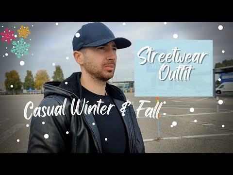 ❄️CASUAL WINTER & FALL Streetwear Outfit | Leather jacket, Sweater, Jeans, White Shoes & Cap