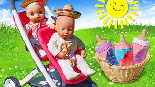 Spielspaß mit Puppen. Baby Annabelle und Baby Alive gehen zum Picknick. Spielzeug Video für Kinder