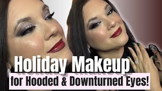 HOLIDAY MAKEUP: Hooded Eye Full Glam Tutorial & Tips for Lifting Downturned Eyes!