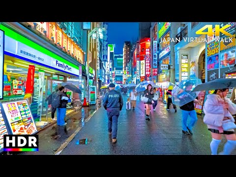 Tokyo Japan - Waseda To Shinjuku, Rainy Night Walk • 4K HDR