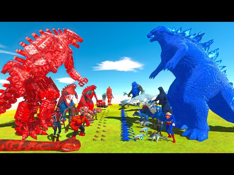 Team Red + Mechagodzilla vs Godzilla x Kong + Team Blue - Animal Revolt Battle Simulator