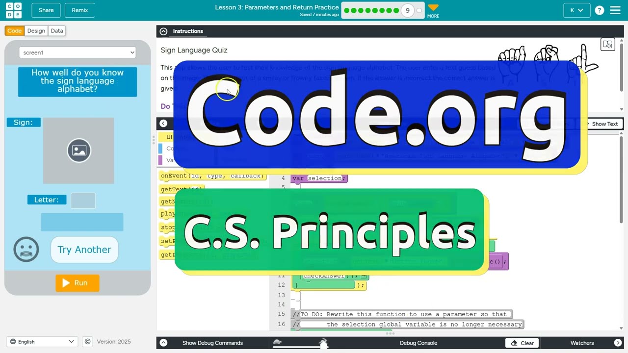 Code.org Lesson 3.9A Parameters and Return Practice | Answer Tutorial | CS Principles Unit 7