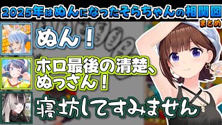 【ホロライブ切り抜き】2025年は皆と仲良くなって、ぬんになったそらちゃんの相関図まとめ【ときのそら/さくらみこ/大空スバル/大神ミオ/兎田ぺこら/儒烏風亭らでん】