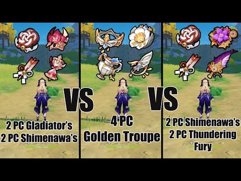 Golden Troupe vs ATK vs Electro DMG Artifacts comparison - Genshin impact