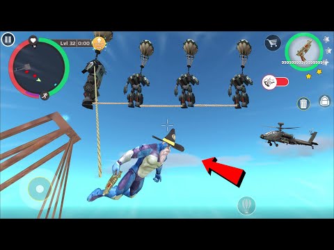 Rope Hero Cheatground MOD  (rope hero flying in the air tied to a rope) Robot car hanging in the air