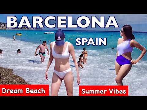Barcelona, Spain Walking tour, Beach Walk, 4K Ultra HD