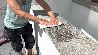 Betonwerkstein schleifen, reinigen, schützen - Terrazzo Fensterbank -   Steindoktor