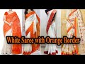 White Saree With Orange Border