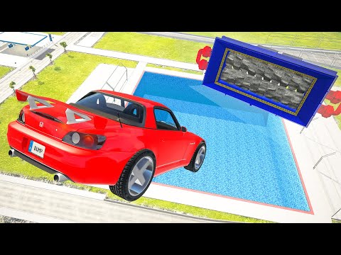 Cars Jumping Into Pool through Shredder – BeamNG.Drive