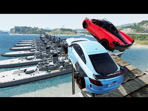 Cars VS Military WarShip Speed Car Ramp Jumping Challenge - BeamNG Drive