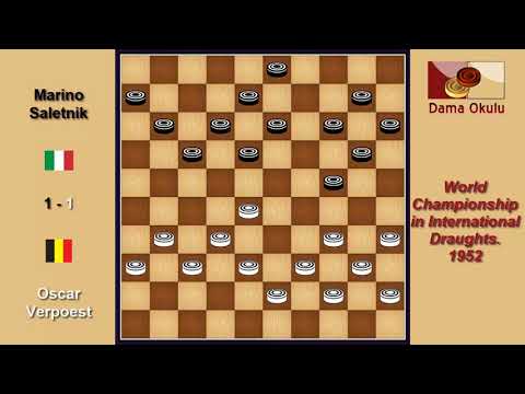 Oscar Verpoest (BEL) - Marino Saletnik (ITA). Draughts World Championship. 1952.
