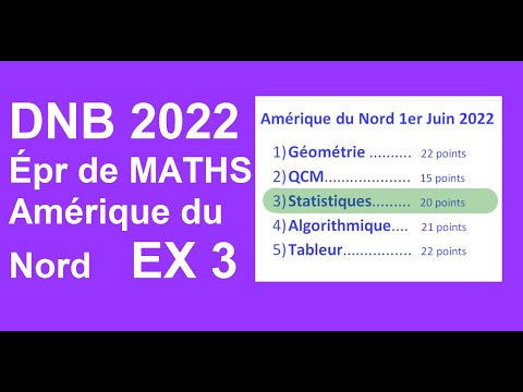 BREVET Maths 2022 Amérique du Nord: corrigé de Ex 3 (Statistiques)