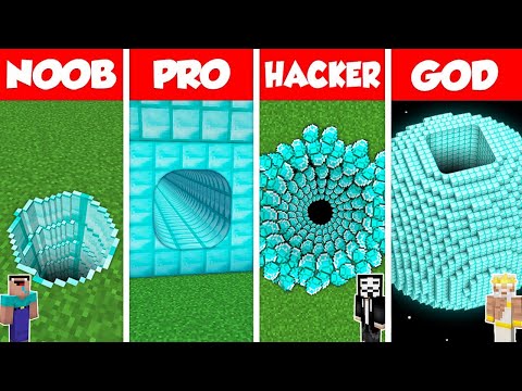 Minecraft Battle: NOOB vs PRO vs HACKER vs GOD: DIAMOND TUNNEL PIT HOUSE BUILD CHALLENGE / Animation