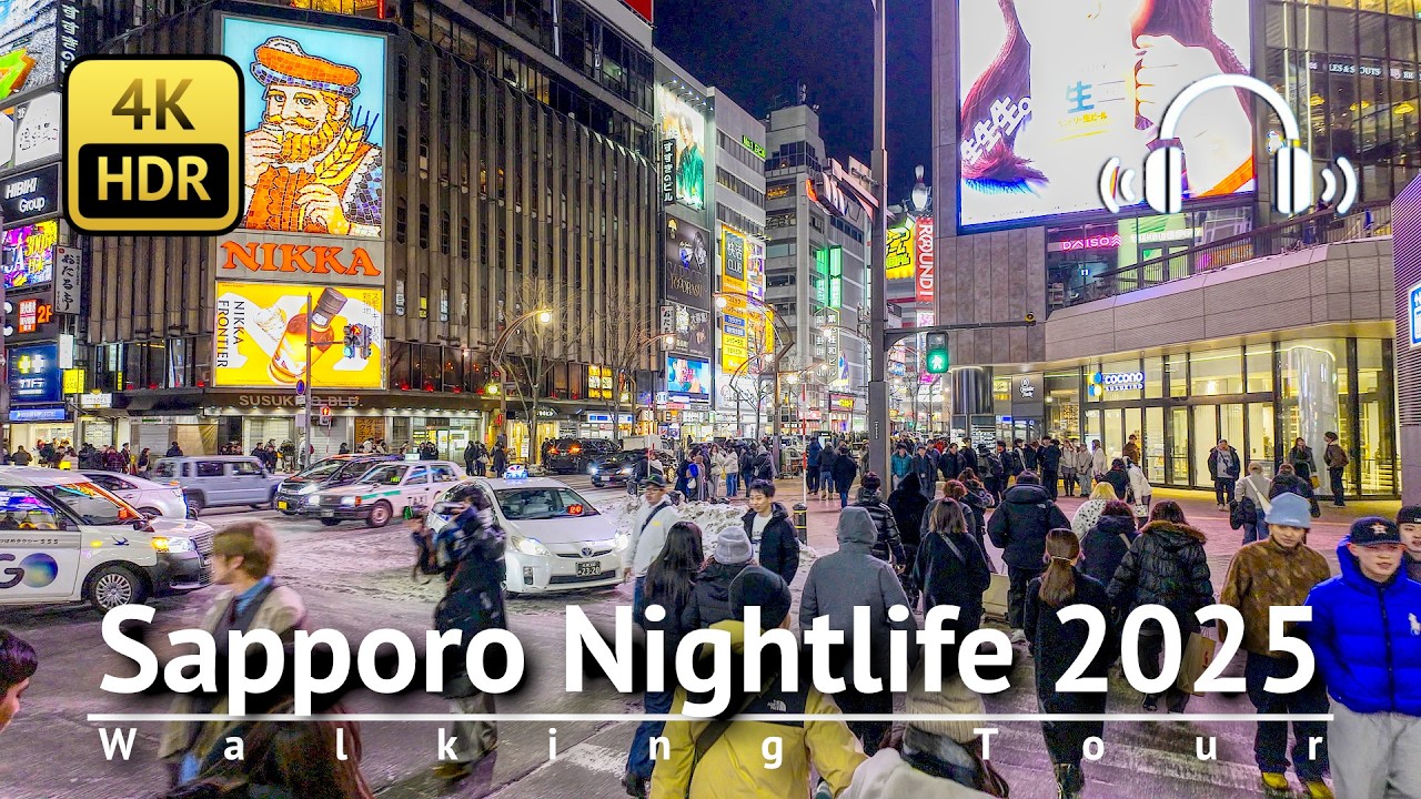 Immersive street-level walking tour through Sapporo Odori, Japan, showcasing authentic urban landscapes, local architecture, and the vibrant atmosphere of the city's neighborhoods