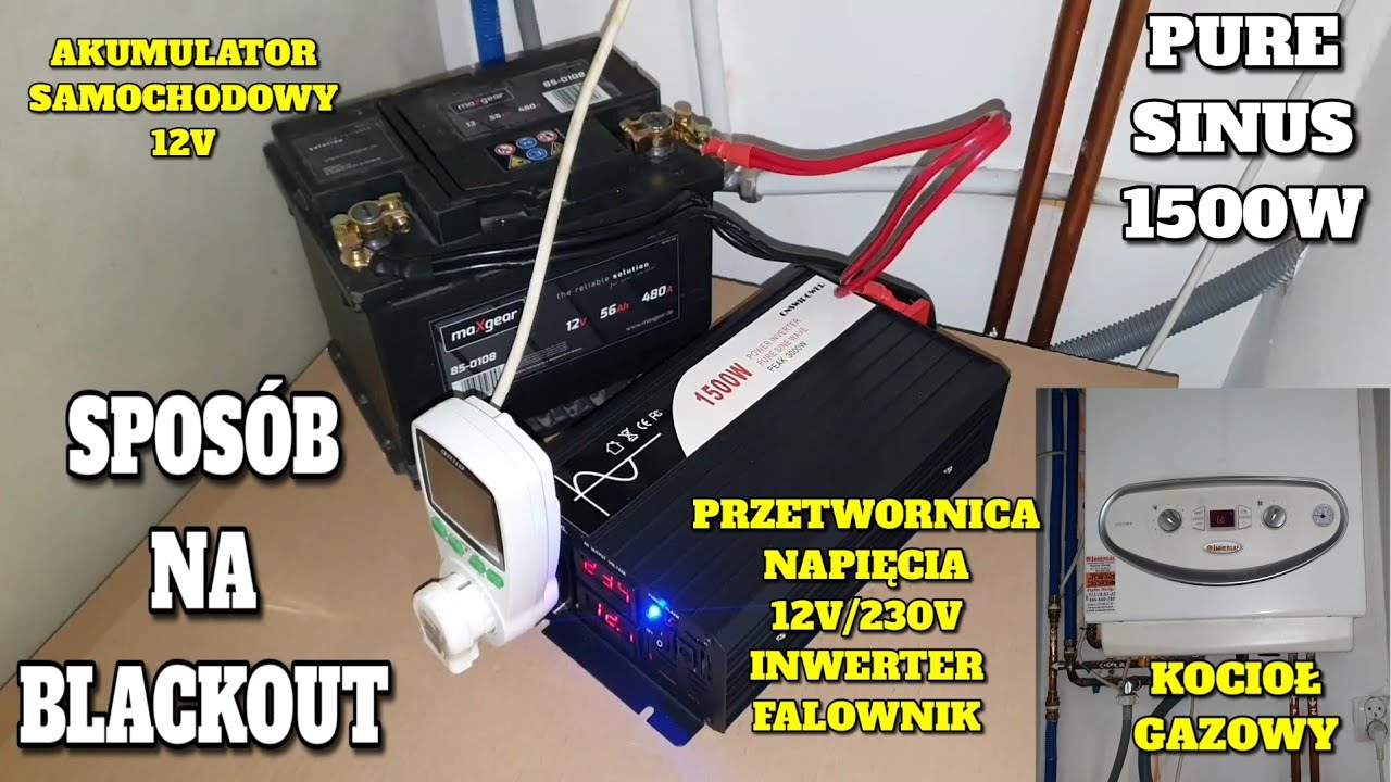 BLACKOUT - sposób na brak prądu. Zasilanie awaryjne kotła CO. Przetwornica napięcia + Akumulator 12V