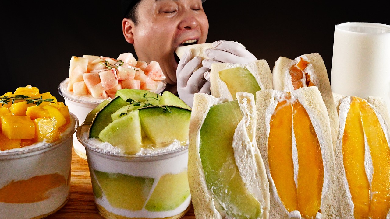 통망고, 통메론, 복숭아 샌드위치와 떠먹는 케이크 메론, 망고, 복숭아 먹방~!!  fruit sandwich, Fruit dessert box