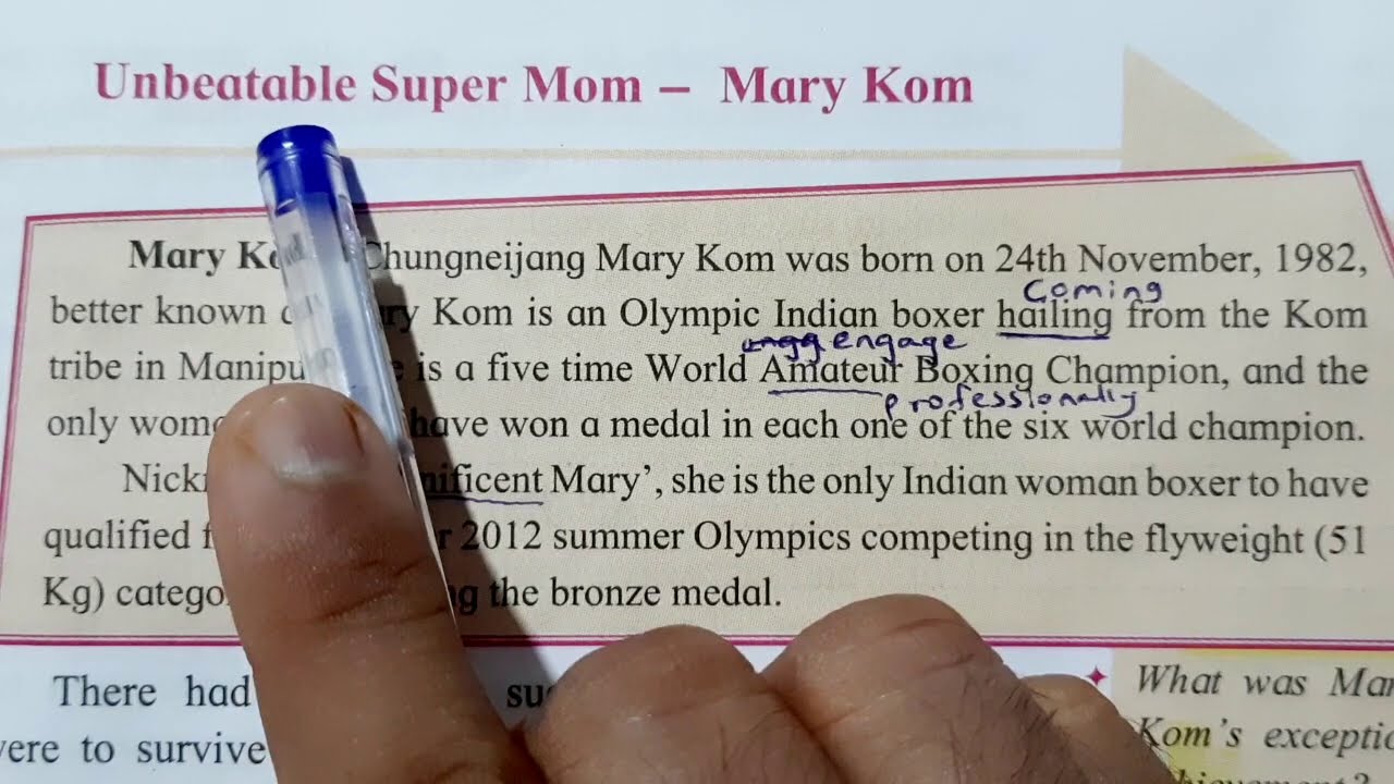 Watch video Unbeatable Super Mom - Mary kom 10th std English Class10 SSC explanation in hindi Now Unbeatable Super Mom - Mary kom 10th std English Class10 SSC explanation in hindi