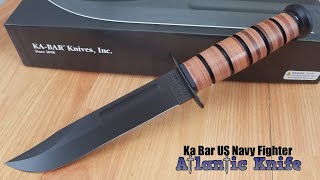 KA-BAR US NAVY FIGHTER 1095 HIGH CARBON STEEL BLACK FIXED KNIFE W/ SHEATH 1225