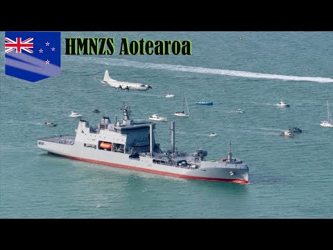 Royal New Zealand Navy Fleet Tanker HMNZS Aotearoa Sails Into Auckland Harbor