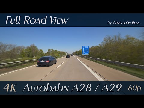 Autobahn (A28/A29), Germany: Hatten - Kreuz Oldenburg-Ost - Oldenburg-Hafen - 4K (2160p/60p) UHD