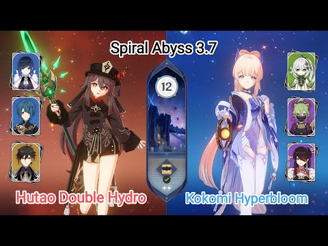 C0 Hutao Double Hydro & C0 Kokomi Hyperbloom - Spiral Abyss 3.7 - Floor 12 9 stars | Genshin Impact