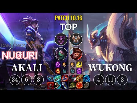DWG Nuguri Akali vs Wukong Top - KR Patch 10.16