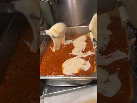 The LASAGNA BOLOGNESE in the making from Pane Pasta in NYC’s Greenwich Village! 🍝🔥 #DEVOURPOWER