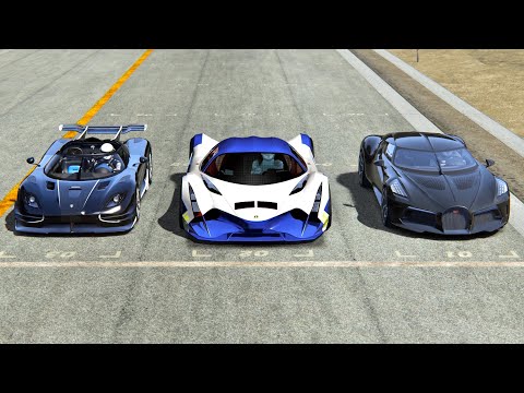 Devel Sixteen vs Bugatti La Voiture Noire vs Koenigsegg One:1 - Laguna Seca