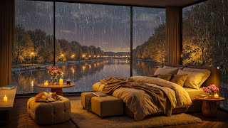 🌧️ Rainy Autumn Night by the Lake 🍂 Cozy Bedroom Jazz & Candlelight Ambience for Deep Sleep 4K