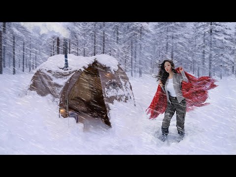 Caught in a Heavy Snowstorm - Extreme Deep Snow Camping ASMR