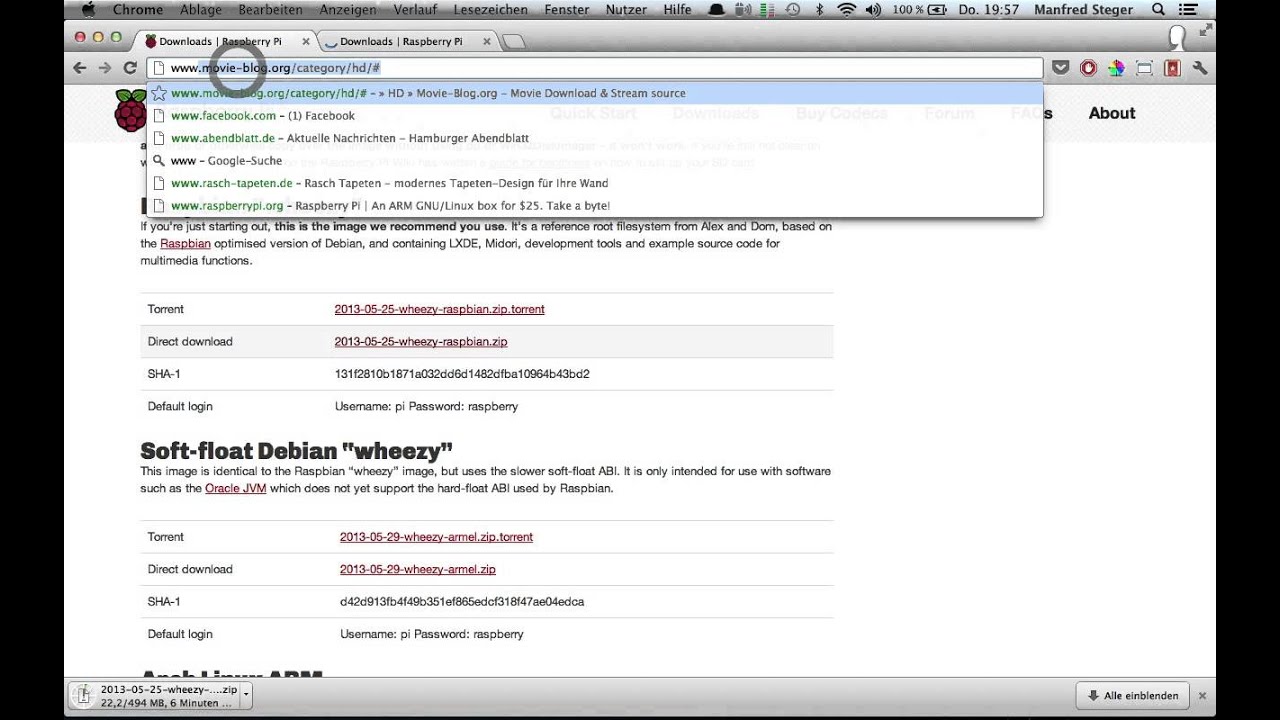 Video 1: Manfred Steger's Video Raspbian Image von der Herstellerseite herunterladen
